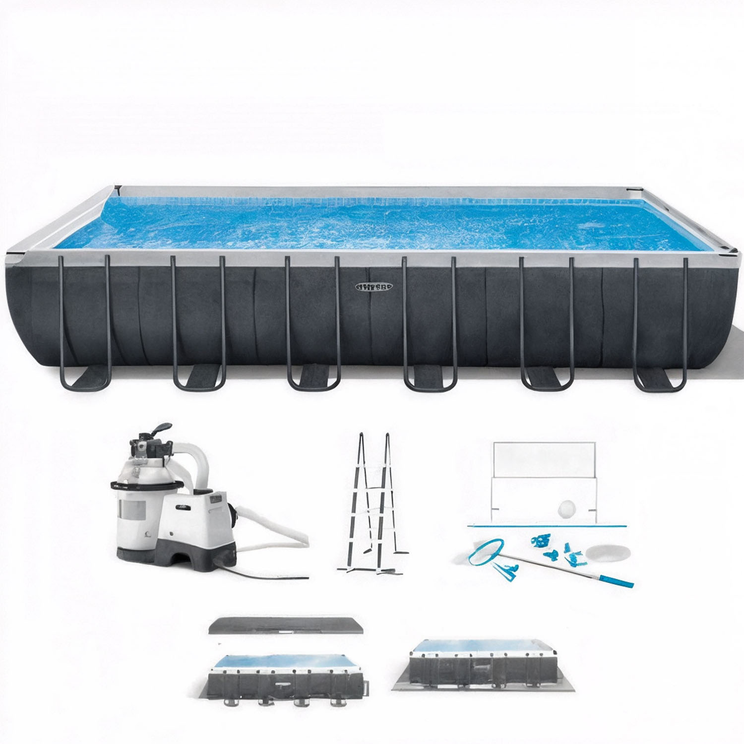 Intex Ultra XTR Frame 26368NP - Piscine hors-sol + Kit Nettoyage et Volleyball