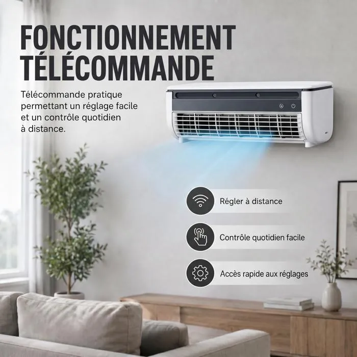 Climatiseur Mural Sans Conduit, Portable, Avec Télécommande Et Ventilateur À 3 Vitesses, Idéal Pour La Chambre – Image 2
