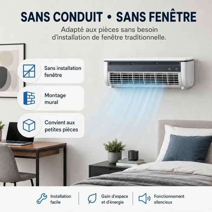 Climatiseur Mural Sans Conduit, Portable, Avec Télécommande Et Ventilateur À 3 Vitesses, Idéal Pour La Chambre – Image 3