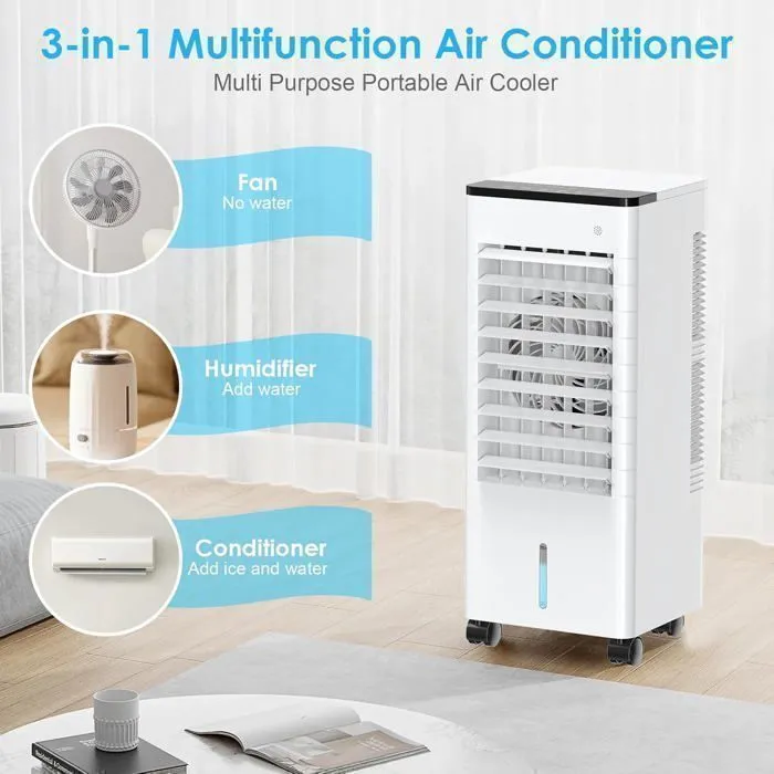 RisingFF Climatiseur portable, refroidisseur d'air silencieux 3 en 1 avec grand réservoir d'eau de 10 L, minuterie de 15 heures – Image 2