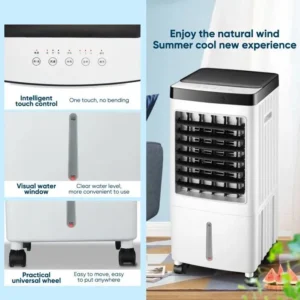 RisingFF Climatiseur portable, refroidisseur d'air silencieux 3 en 1 avec grand réservoir d'eau de 10 L, minuterie de 15 heures